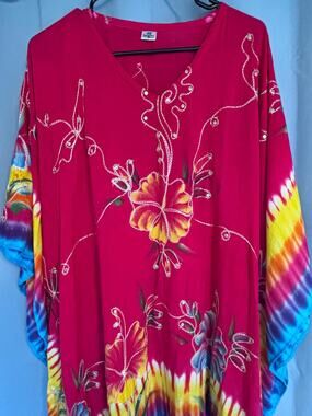 Island Planet Hand Painted Beach Batik Cover Up Dress One Size